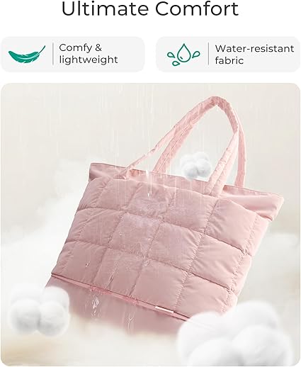 Expandable Tote Bag for Women, Puffer Work Tote Handbag, Quilted Carry On Bag for Travel Gym