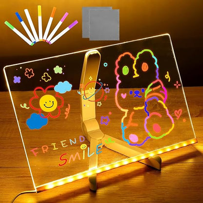 LED Light-Up Acrylic Writing Board – Reusable Wipe-Clean Drawing Board with 7 Markers for Kids & Home Use