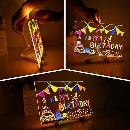 LED Light-Up Acrylic Writing Board – Reusable Wipe-Clean Drawing Board with 7 Markers for Kids & Home Use