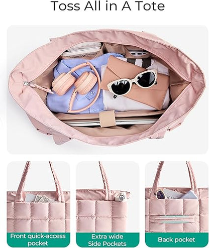Expandable Tote Bag for Women, Puffer Work Tote Handbag, Quilted Carry On Bag for Travel Gym