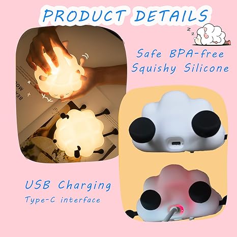 LED Sheep Baby Bedside Lamp with 3 Light Levels, Cute Silicone Rechargeable Night Lamp with Touch Sensor for Children's Room Bedroom Lights Baby Room Decor Birthday Gift