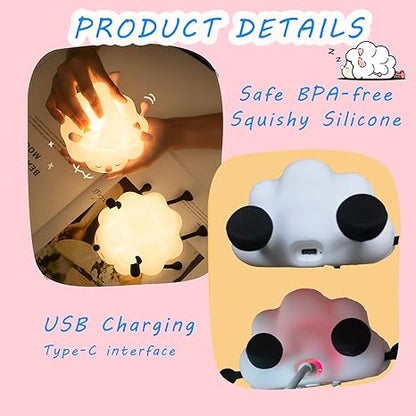 LED Sheep Baby Bedside Lamp with 3 Light Levels, Cute Silicone Rechargeable Night Lamp with Touch Sensor for Children's Room Bedroom Lights Baby Room Decor Birthday Gift