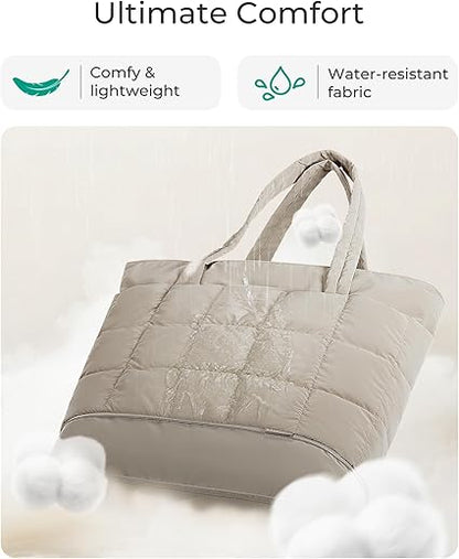 Expandable Tote Bag for Women, Puffer Work Tote Handbag, Quilted Carry On Bag for Travel Gym