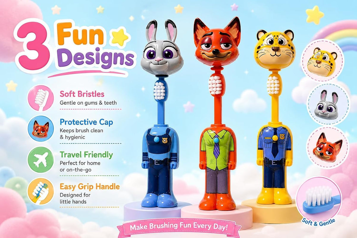 Kids Fun Character Toothbrushes Collection Zootopia, Minecraft & Tom and Jerry Kids Toothbrushes