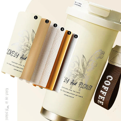 530ml/18oz Sipper + Coffee Cup with Straw 316 Stainless Steel Water Bottle Portable Coffee Mugs Inssulated Tumbler Vaccum Flask