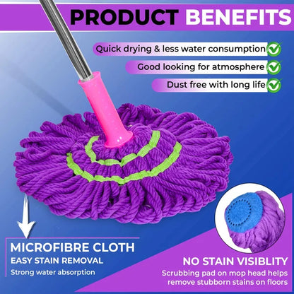 Telescopic Twister Mop with Microfiber Head – Self Wringing Floor Cleaning Mop