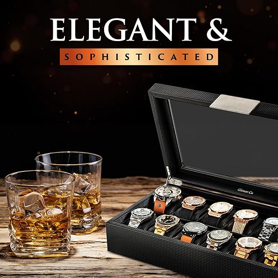 12 Slot / 6 slots Watch organaizer Luxury Carbon Fiber Design Display Case, Large Holder, Metal Buckle)