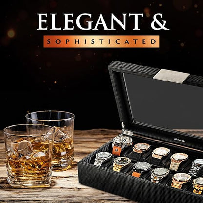 12 Slot / 6 slots Watch organaizer Luxury Carbon Fiber Design Display Case, Large Holder, Metal Buckle)