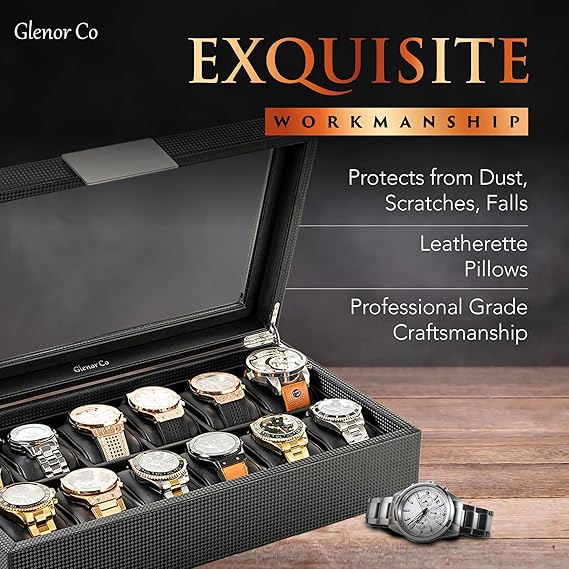 12 Slot / 6 slots Watch organaizer Luxury Carbon Fiber Design Display Case, Large Holder, Metal Buckle)