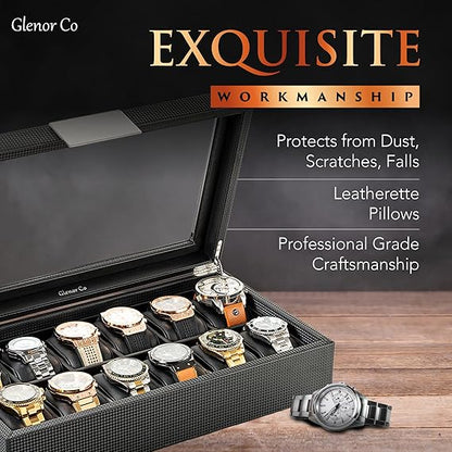 12 Slot / 6 slots Watch organaizer Luxury Carbon Fiber Design Display Case, Large Holder, Metal Buckle)