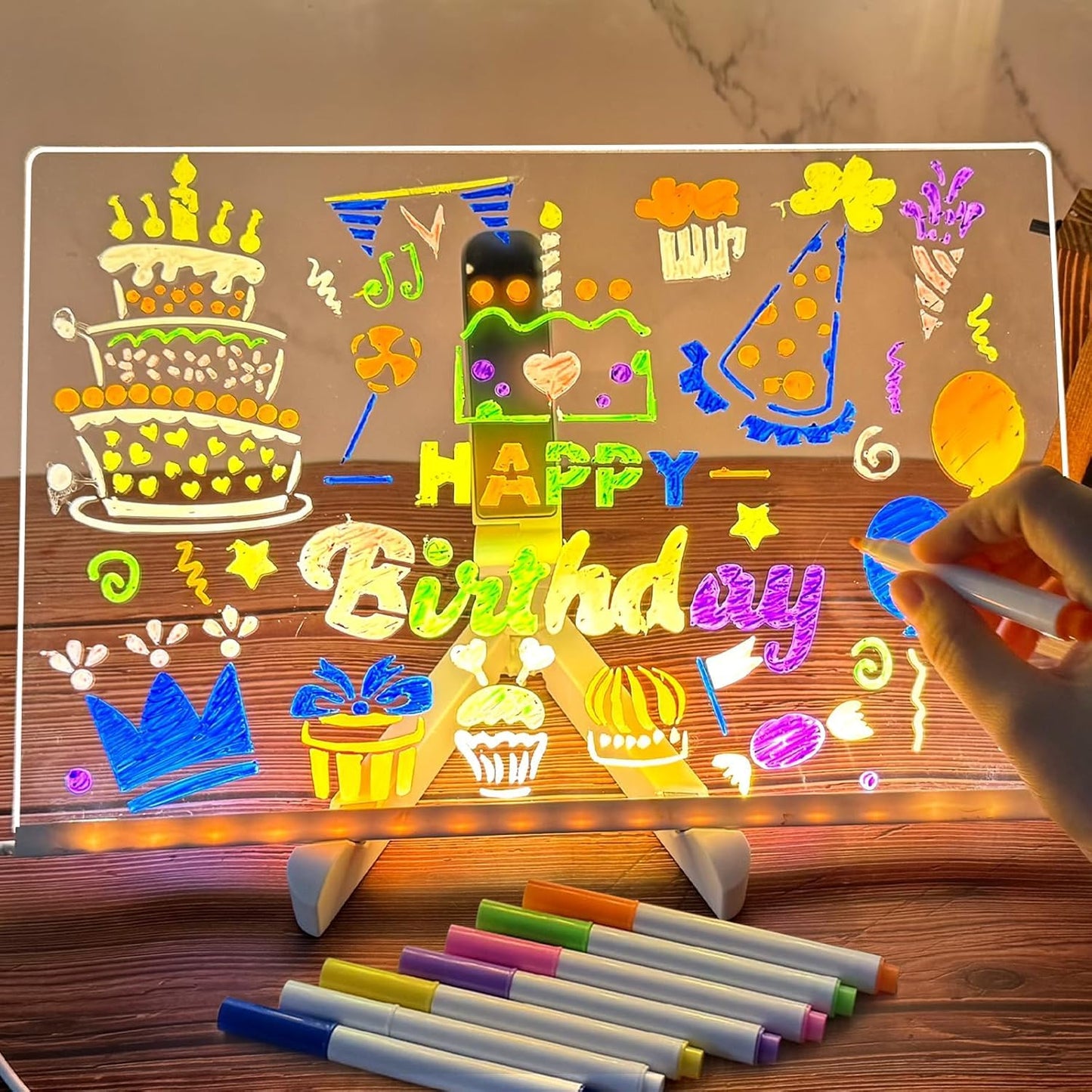LED Light-Up Acrylic Writing Board – Reusable Wipe-Clean Drawing Board with 7 Markers for Kids & Home Use
