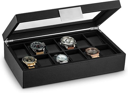 12 Slot / 6 slots Watch organaizer Luxury Carbon Fiber Design Display Case, Large Holder, Metal Buckle)
