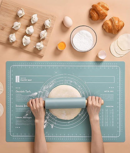 Non-Stick Silicone Dough Rolling Mat with Rolling Pin – Heat-Resistant Insulation Pad for Baking & Pastry Prep