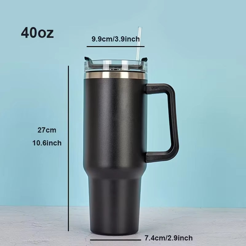40oz Stainless Steel  Tumbler with Handle Lid Straw