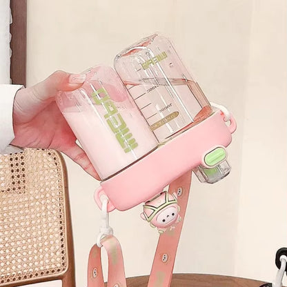 840ML Twin Compartment WaterBottle For Outdoor With Strap