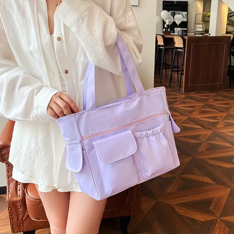 Women'S Shoulder Handbag Tote, Casual and Everyday Carry, Multi Pocket Lightweight Nylon Bag