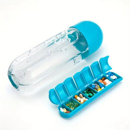 2 in 1  600ml Pill Water Bottle With Drinking Cup