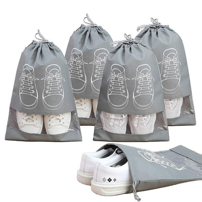 Travel Shoe Pouch, Grey Non Woven Fabric Dustproof Drawstring Bag, Breathable Storage Pouch