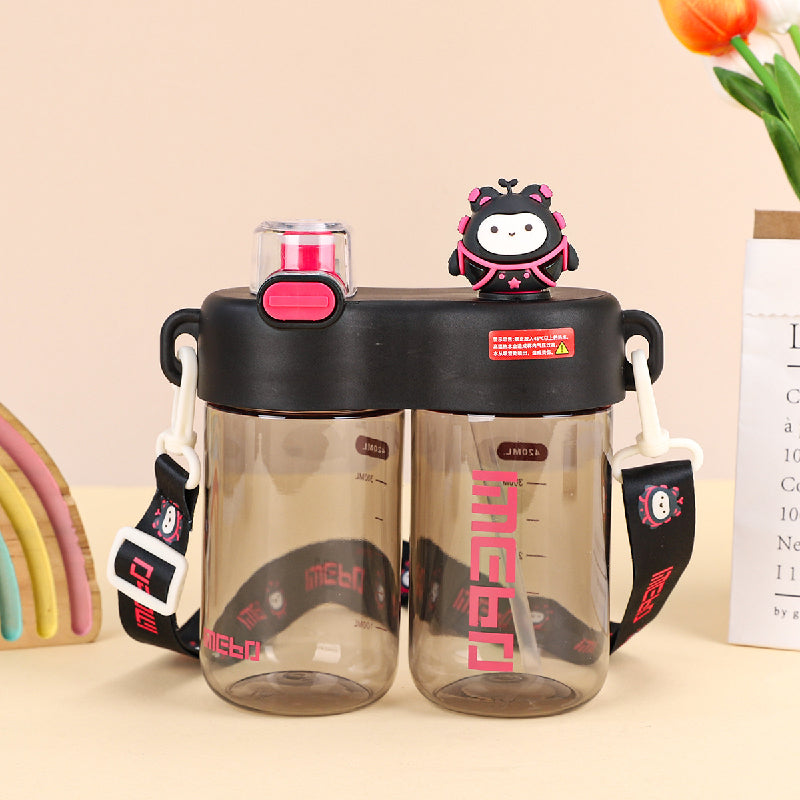 840ML Twin Compartment WaterBottle For Outdoor With Strap
