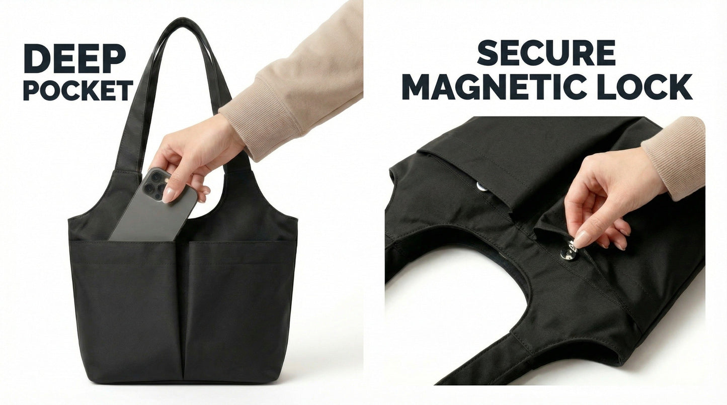 Women's Everyday Essential Waterproof Shoulder Tote Bag – Deep Multi Pocket