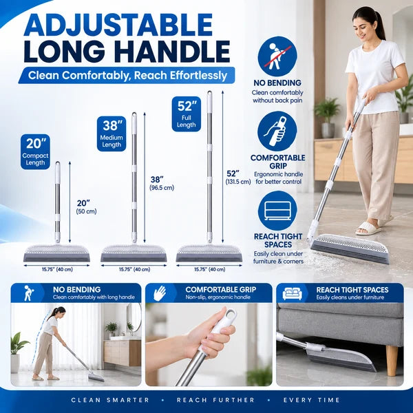 2-in-1 Rubber Floor Squeegee Broom with Extendable Handle – Wet & Dry Multi-Surface Cleaner