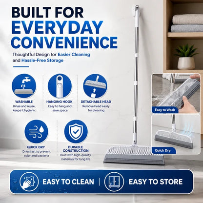 2-in-1 Rubber Floor Squeegee Broom with Extendable Handle – Wet & Dry Multi-Surface Cleaner