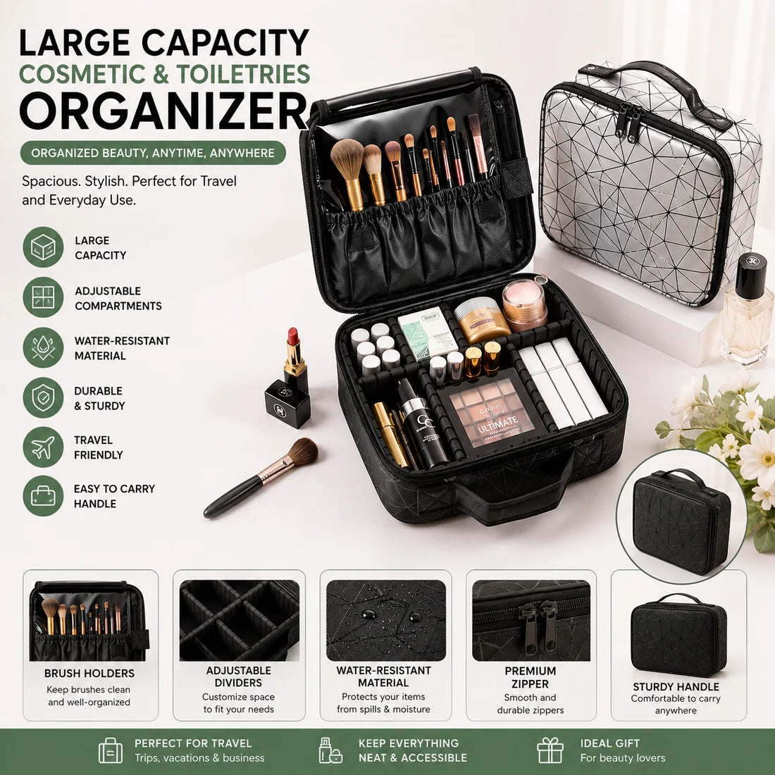 Waterproof Travel Makeup Storage Bag with Pouch – Large Capacity Toiletries & Cosmetic Organizer for Women