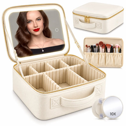 Large Capacity LED Makeup Bag with Mirror | Portable Cosmetic Organizer Case