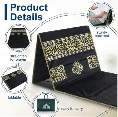 Foldable Janamaz with Backrest – Premium Turkish Style Prayer Mat //Black