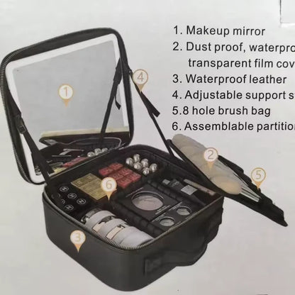 Large Capacity LED Makeup Bag with Mirror | Portable Cosmetic Organizer Case