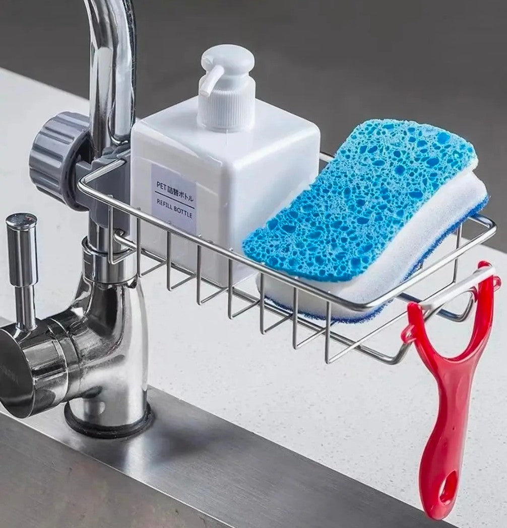 Stainless steel sponge holder with sink caddy organiser