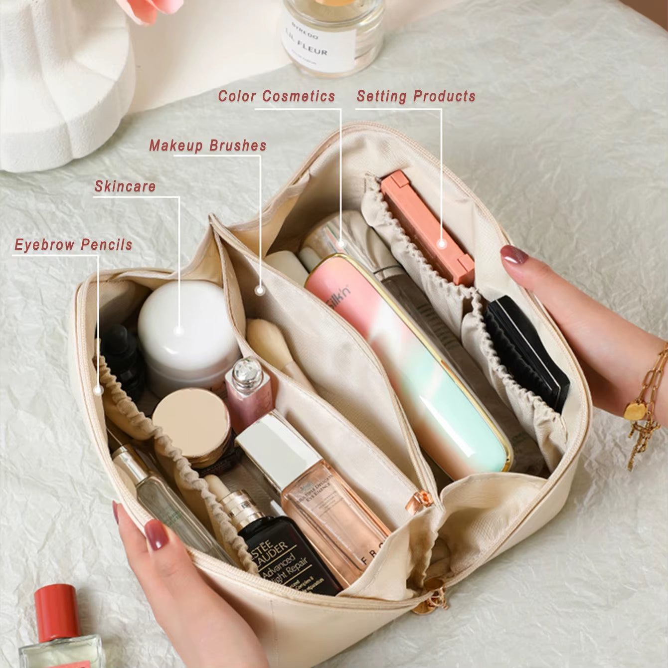 PU Leather Large Capacity Travel Cosmetic Bag Waterproof Portable Pouch