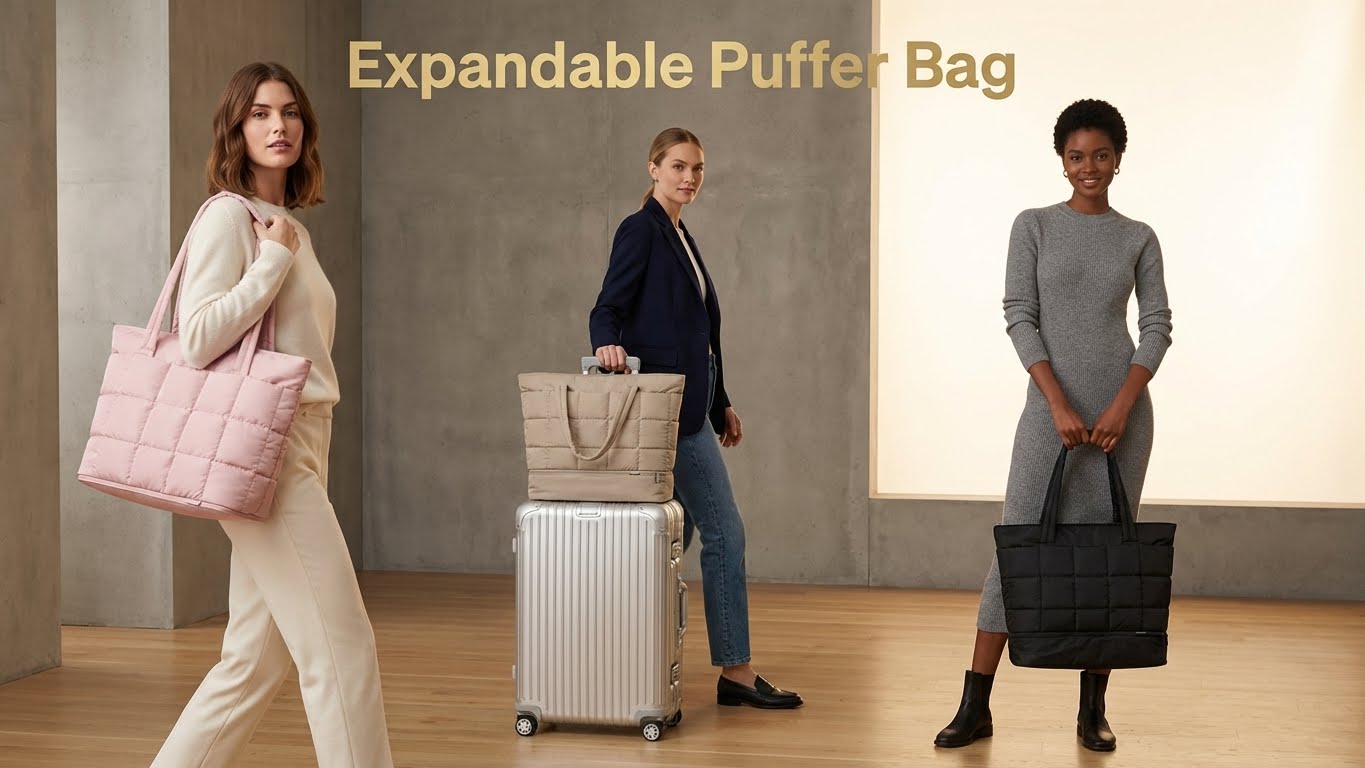 Expandable Tote Bag for Women, Puffer Work Tote Handbag, Quilted Carry On Bag for Travel Gym