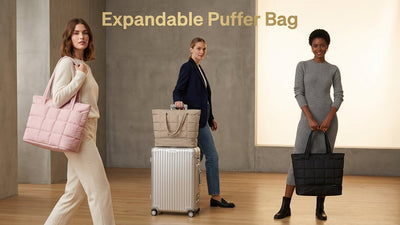 Expandable Tote Bag for Women, Puffer Work Tote Handbag, Quilted Carry On Bag for Travel Gym