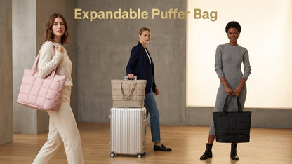 Expandable Tote Bag for Women, Puffer Work Tote Handbag, Quilted Carry On Bag for Travel Gym
