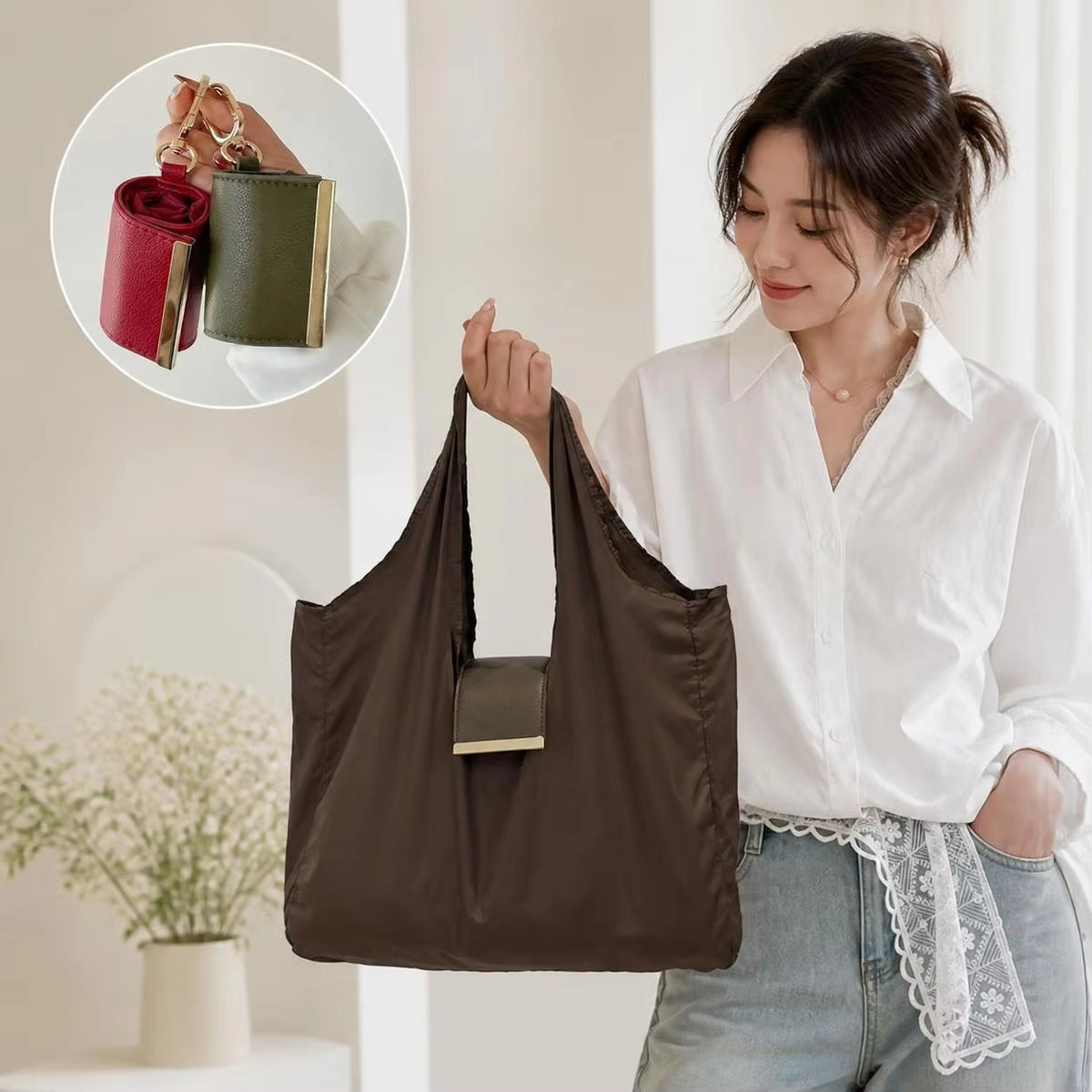 Foldable Keychain Tote Bag with Key Ring