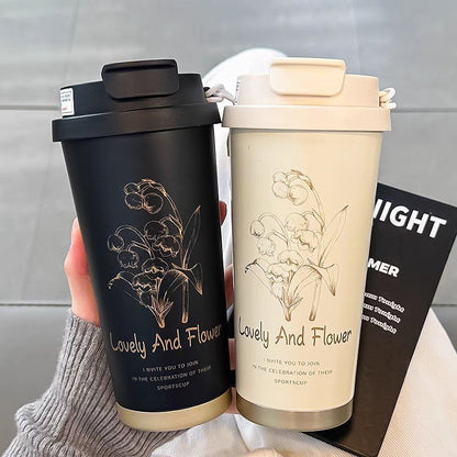 530ml/18oz Sipper + Coffee Cup with Straw 316 Stainless Steel Water Bottle Portable Coffee Mugs Inssulated Tumbler Vaccum Flask