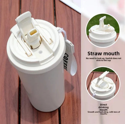 530ml/18oz Sipper + Coffee Cup with Straw 316 Stainless Steel Water Bottle Portable Coffee Mugs Inssulated Tumbler Vaccum Flask