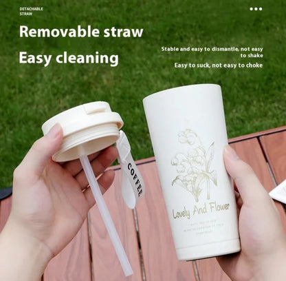 530ml/18oz Sipper + Coffee Cup with Straw 316 Stainless Steel Water Bottle Portable Coffee Mugs Inssulated Tumbler Vaccum Flask