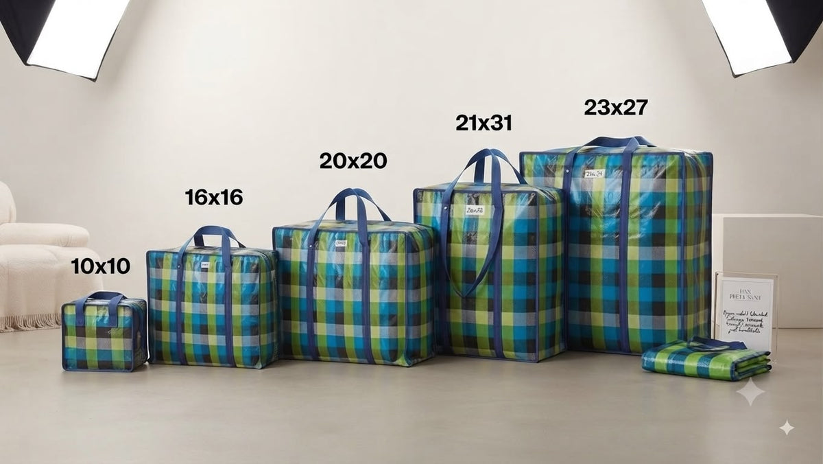 Laundry Shopping Bags - Random Coloured 170 GSM Jumbo Strong Reusable Waterproof Storage Bag with Zipper and Handle for Travel, Moving, Packing Cloths