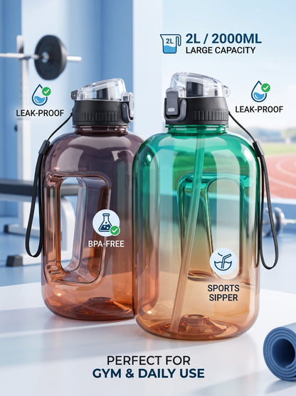 2L Gym Water Bottle With Straw & Handle BPA Free
