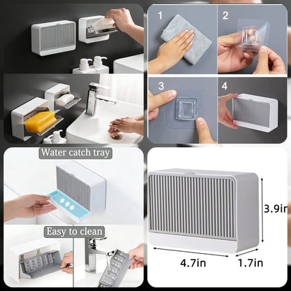 Plastic Wall-Mounted Single Bar Soap Box with Lid with Drain Drawer Large Soap Box