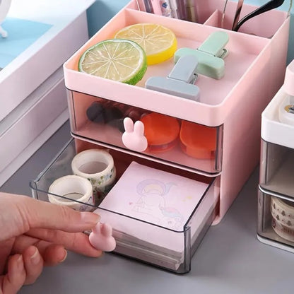 Small Desk Organizer with Drawer, Multi-Functional Pen Pencil Holder Storage Box, Desk Organizers