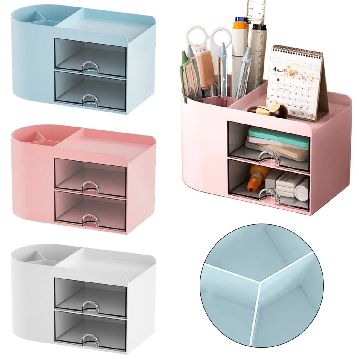 Small Desk Organizer with Drawer, Multi-Functional Pen Pencil Holder Storage Box, Desk Organizers