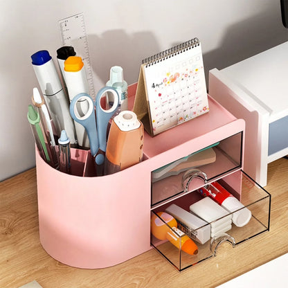 Small Desk Organizer with Drawer, Multi-Functional Pen Pencil Holder Storage Box, Desk Organizers