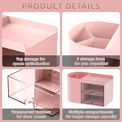 Small Desk Organizer with Drawer, Multi-Functional Pen Pencil Holder Storage Box, Desk Organizers