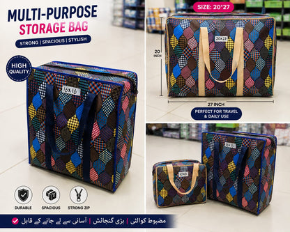 Laundry Shopping Bags - Random Coloured 170 GSM Jumbo Strong Reusable Waterproof Storage Bag with Zipper and Handle for Travel, Moving, Packing Cloths