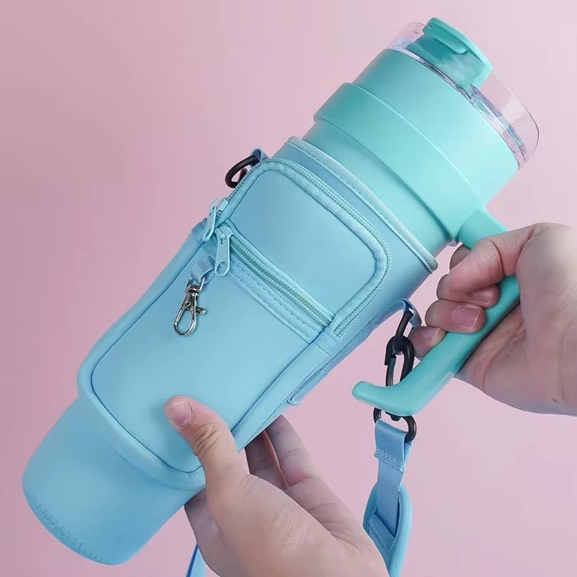 Water Bottle Carrier Bag for Stanley 40oz Tumbler with Phone Pocket And Adjustable Strap
