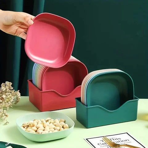 10 pcs Plate Set With Holder Mix Colours