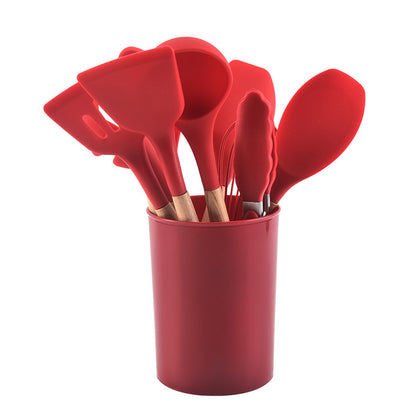 12 Pcs Silicone Kitchen Set Wooden Handle and Storage Box.